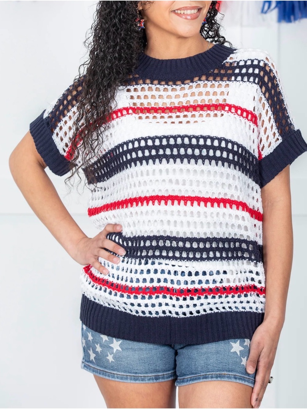 Kali Rose Stripes Through Town Top Blue Small NWOT IN PACKAGE